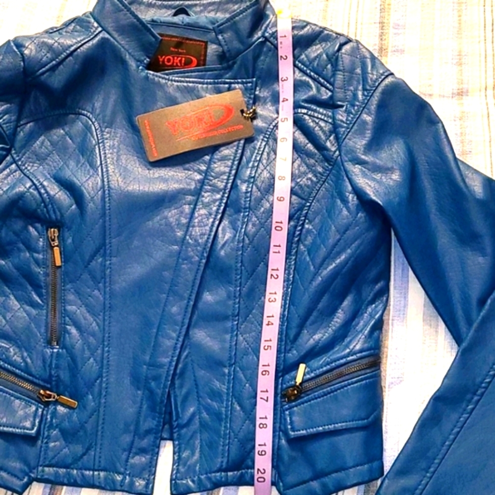 YOKI - Blue Vegan Moto Leather Jacket ๐ NWT! - Picture 7 of 9